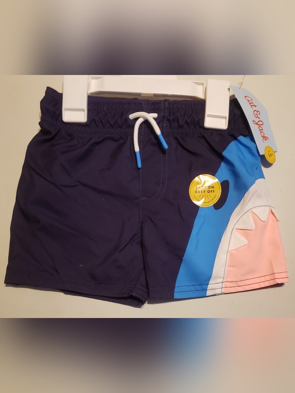Cat & Jack Navy Swim Shorts with Blue and Pink Shark Detail